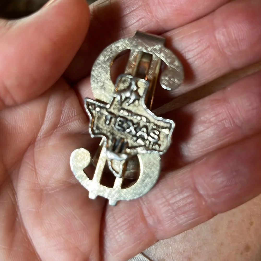 Vintage Texas dollar sign money clip gold tone rodeo rider Austin Dallas
